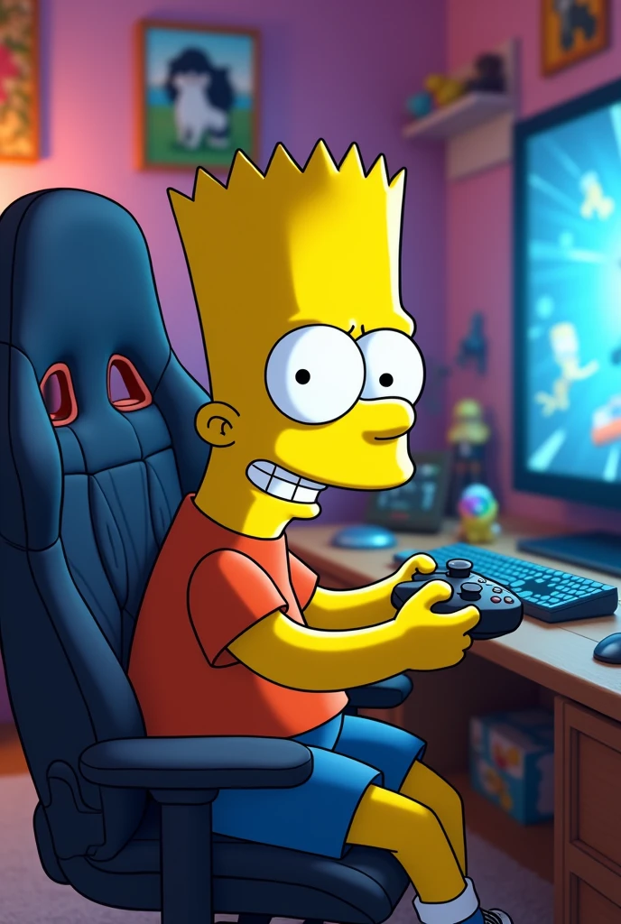 bart simpson gamer playing interacting with the camera