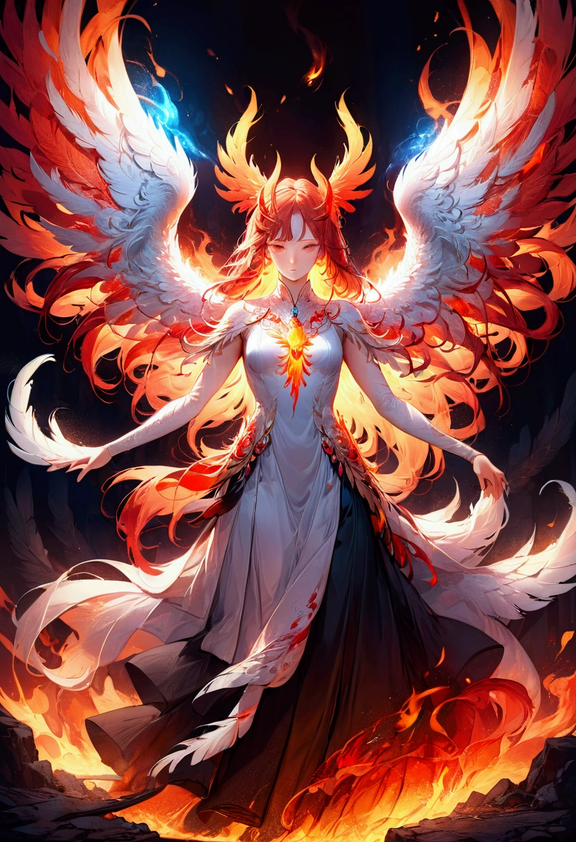Phoenix, a majestic phoenix, detailed feathers, dramatic lighting, vibrant colors, 8k, highly detailed, intricate texture, glowing embers, sweeping wings, mythical creature, fantasy art, dramatic pose, fiery atmosphere, cinematic composition, masterpiece, best quality, very aesthetic, absurdres
