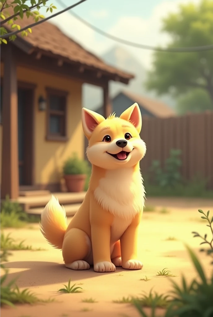 Light yellow street dog at Village home yard