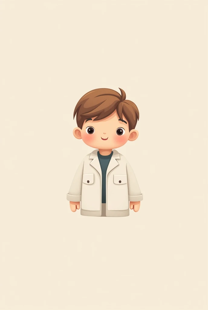 Emoji for screen corner of a boy with white coat and light brown hair 2d style