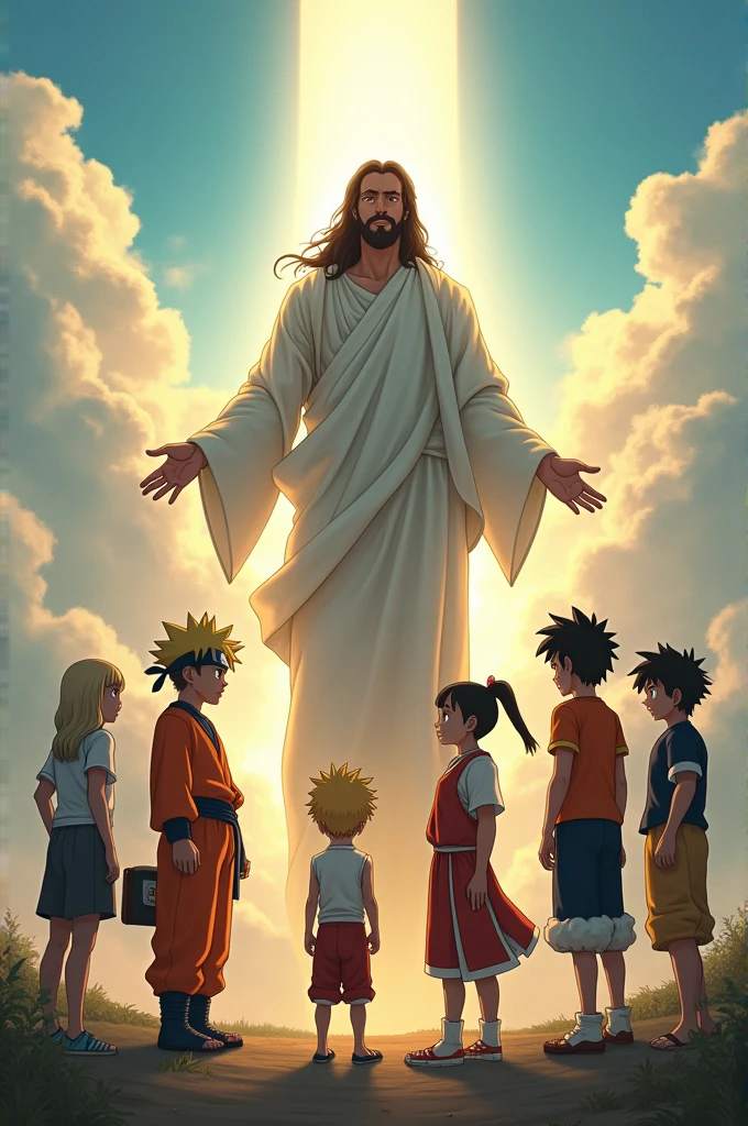 An image where Naruto is, Goku, To stay, Deku, luffy and jesus 