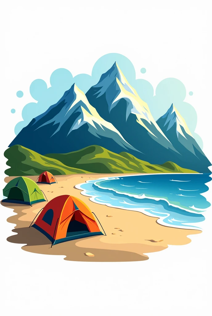 I need a logo in png for bus tours with an image of a mountain and beaches with tents and the most pronounced colors are blue, green and orange that can be used for a hiking logo 