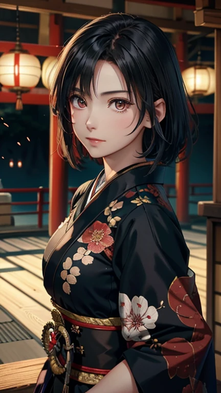 Japan, Sengoku period, beautiful girl, Japanese anime, black hair, short hair, slanted eyes, war genius, military strategist, sword style
