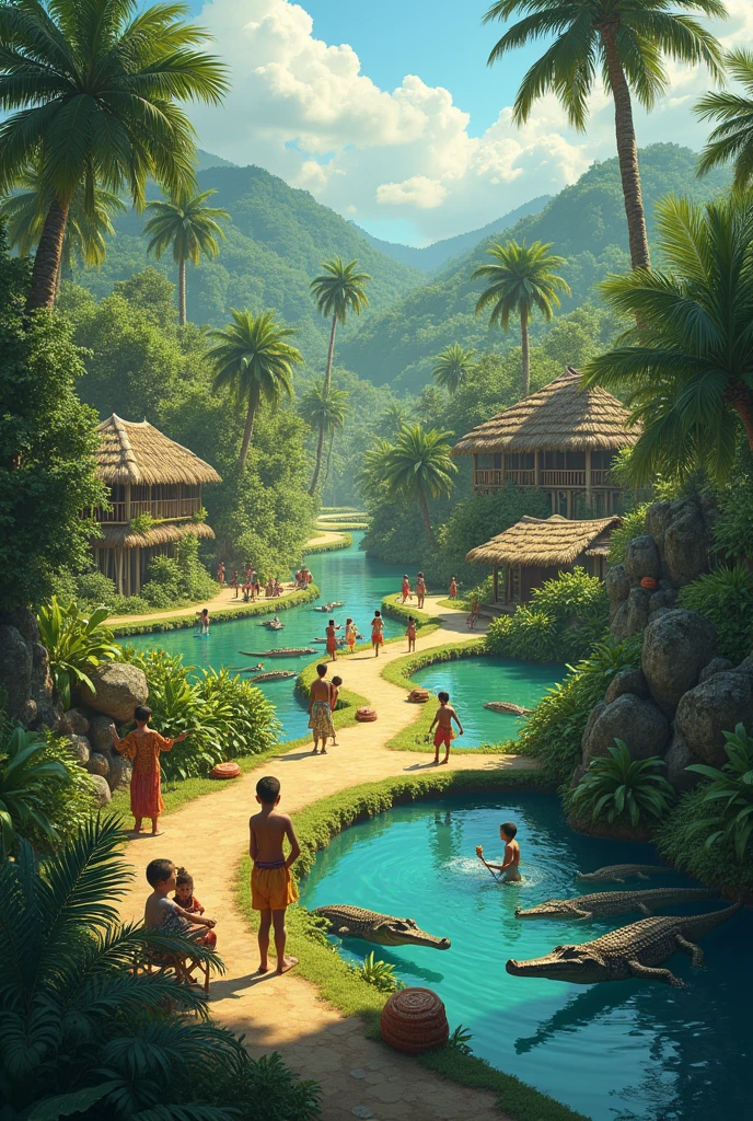 In a village lot of crocodile