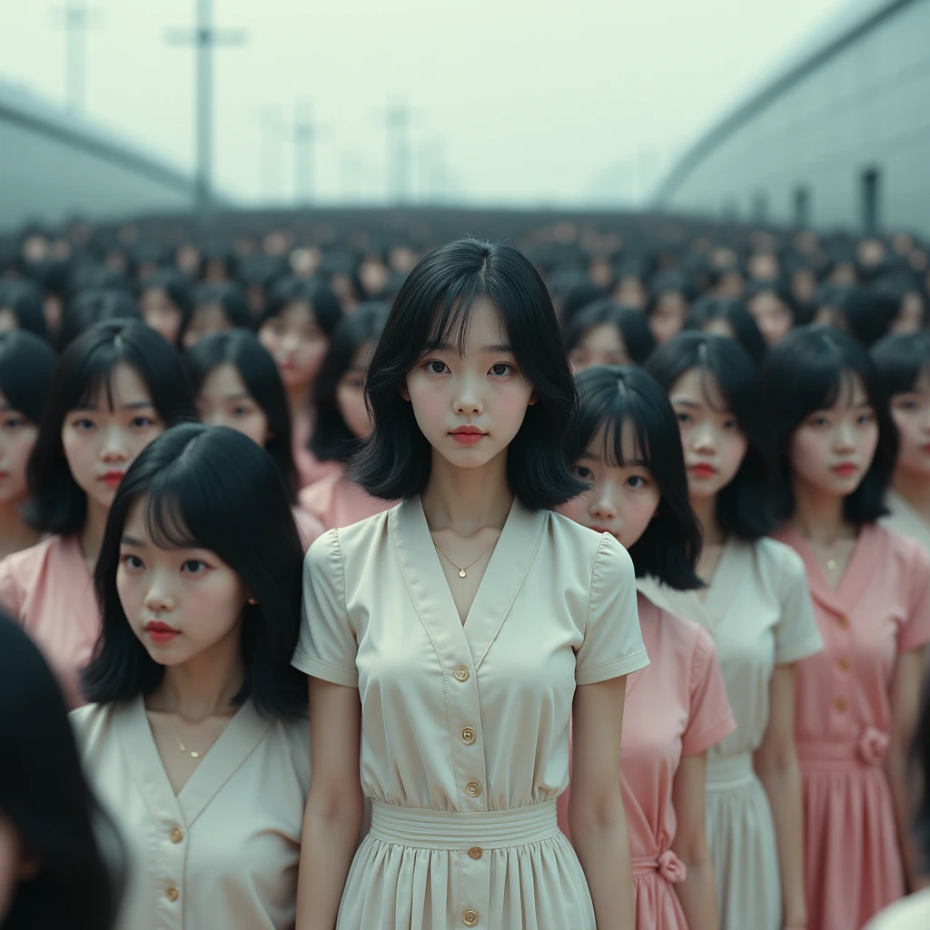 (((((Japanese Clone girls=Myself)))))), (((Best Super High quality Myself Clone girls Raw Photography Art))), (16K, Highest quality, Ultra-high resolution, RAW Photos), (((It's so unrealistic., With unparalleled depiction, With an unfathomable sight, An unprecedented and shocking worldview, Clone girls in a world of mass reproduction, Ultra-realistic))), (((Japanese, woman, 20yo, Saito-Asuka))), (Small face, ((Thick black hair, Semi-long hair))), ((V-neck short-sleeve dress)), (((((Very detailed美しい女体, Accurate body structure, Very detailed完璧な, Super busty body with very large breasts, Clearly emphasizes cleavage))))), (((Dark Eyes, Mature face, Cute Smile, A gentle gaze))), (((Her happy and smiling expression is so cute))), ((((((((Very detailed分身増殖描写, ((1girl→Myself cloning→1,000,000,000,000,000,000,000,000,000,000,000,000,000,000,000,000,000,000,000,000Myself Clone girls)))))))))), ((((((((Very detailed, The precise depiction of the proliferation of Myself Clone girls, ((With the perfectly identical bodies of Myself clone girls, With the exact same face as the Myself clone girls, With the exact same hairstyle as the Myself clone girls, In the exact same clothes as the girls who are my clones, Perfectly the same height as the Myself clone girls, Super big breasts, just like the Myself clone girls)))))))))), (((Myself clone girls only))), (((Multiple pairs, Very detailed depiction, (Myself clone girls hug each other, Myself clone girls assemble, Fun conversations with fellow Myself clone girls, A fun conversation between Myself clone girls, Myself clone girls holding hands, Walking with lots of Myself clone girls, Turn around, Look at me)))), (((Everyone looks at the camera))), (((Unbelievably crowded, Transcendent Myself clone girls intimately, Countless Myself clone girls surround you in 360 degrees))), (Bright, soft sunlight), (((Very wide field of view, Very detailed, Detailed ultra-perspective depiction with clear depth, super wide view))), (((((Junction with a curved slope))))), (((Very photographic and detailed depiction, Myself clone girls will multiply infinitely and fill the surroundings from one side to the horizon with their bodies tightly packed together without any gaps., A scene of endless Myself clone girls and a fun atmosphere))), (Focus on the average value of the image)