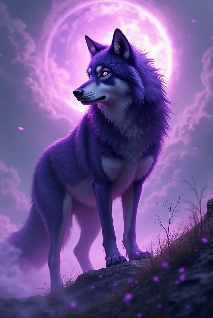 Create for me an image with a purple wolf, wind and the name "8 b"