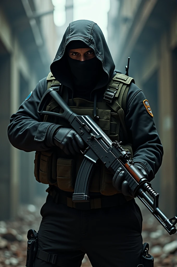 Deadly person with ak 47 in hands