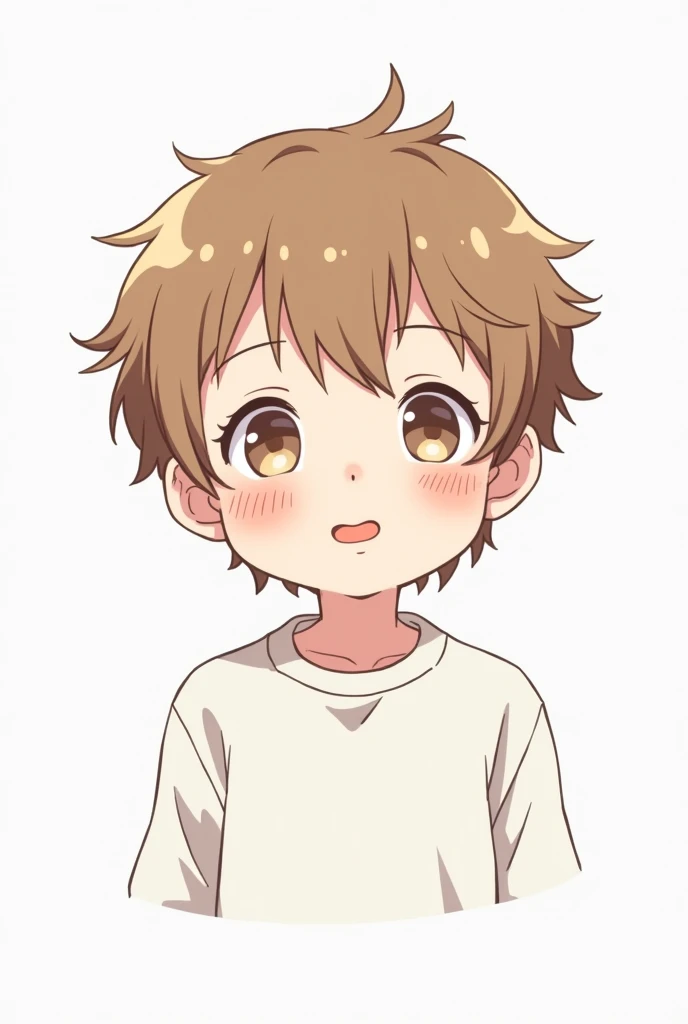 Emoji for screen corner of a boy with white sweatshirt and light brown hair 2d anime style white background 