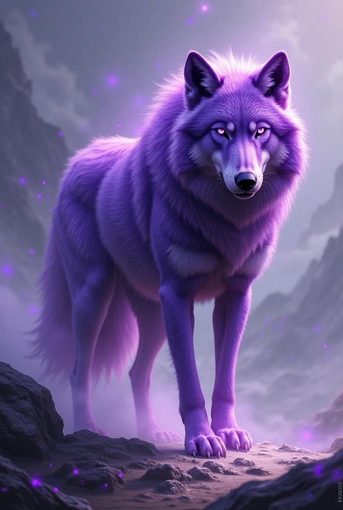 Create for me an image with a purple wolf, wind and the name "8 b"