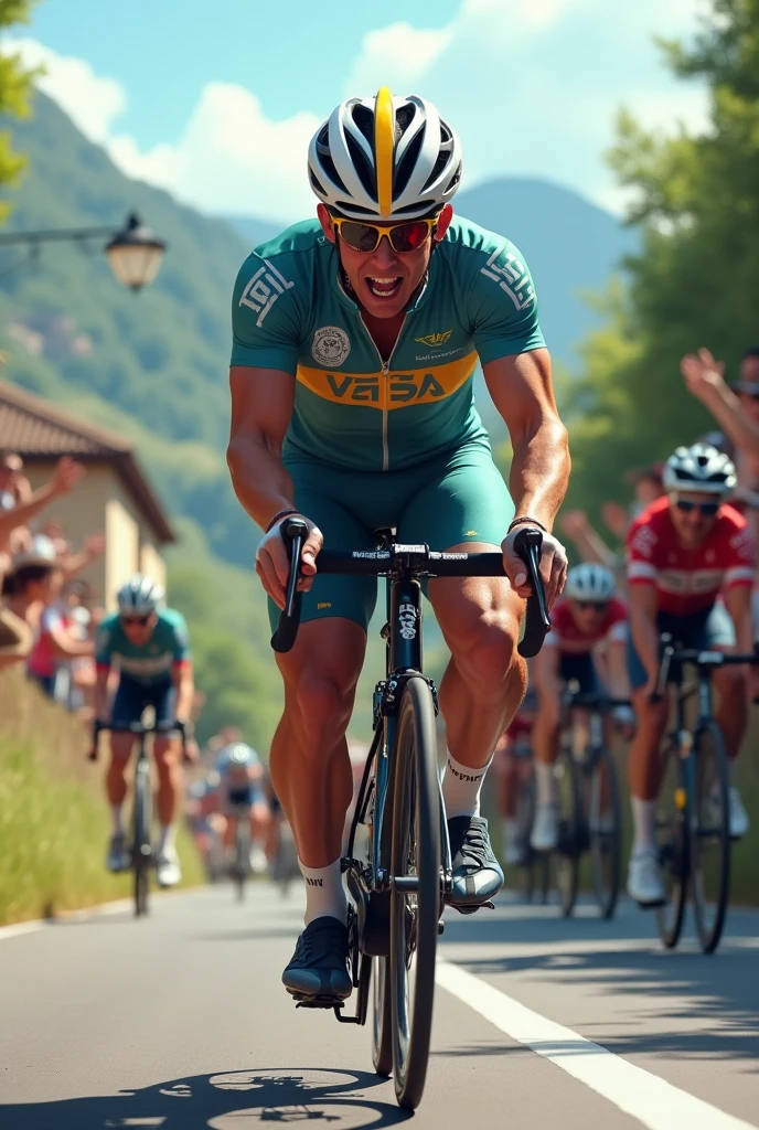 Cyclist named Dongo winning the Tour de France
