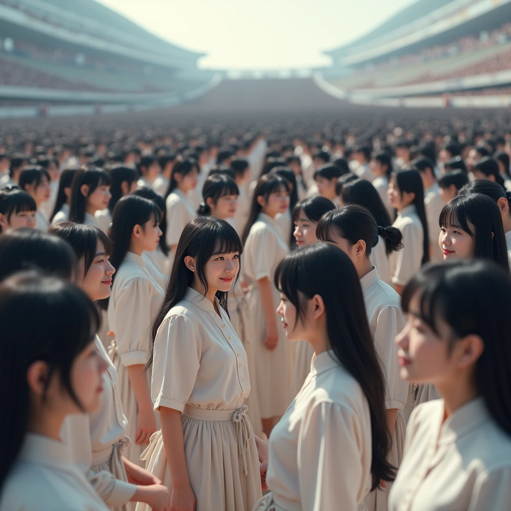 (((((Japanese Clone girls=Myself)))))), (((Best Super High quality Myself Clone girls Raw Photography Art))), (16K, Highest quality, Ultra-high resolution, RAW Photos), (((It's so unrealistic., With unparalleled depiction, With an unfathomable sight, An unprecedented and shocking worldview, Clone girls in a world of mass reproduction, Ultra-realistic))), (((Japanese, woman, 20yo, Saito-Asuka))), (Small face, ((Thick black hair, Semi-long hair))), ((V-neck short-sleeve dress)), (((((Very detailed美しい女体, Accurate body structure, Very detailed完璧な, Super busty body with very large breasts, Clearly emphasizes cleavage))))), (((Dark Eyes, Mature face, Cute Smile, A gentle gaze))), (((Her happy and smiling expression is so cute))), ((((((((Very detailed分身増殖描写, ((1girl→Myself cloning→1,000,000,000,000,000,000,000,000,000,000,000,000,000,000,000,000,000,000,000,000Myself Clone girls)))))))))), ((((((((Very detailed, The precise depiction of the proliferation of Myself Clone girls, ((With the perfectly identical bodies of Myself clone girls, With the exact same face as the Myself clone girls, With the exact same hairstyle as the Myself clone girls, In the exact same clothes as the girls who are my clones, Perfectly the same height as the Myself clone girls, Super big breasts, just like the Myself clone girls)))))))))), (((Myself clone girls only))), (((Multiple pairs, Very detailed depiction, (Myself clone girls hug each other, Myself clone girls assemble, Fun conversations with fellow Myself clone girls, A fun conversation between Myself clone girls, Myself clone girls holding hands, Walking with lots of Myself clone girls, Turn around)))), (((Everyone looks at the camera))), (((Unbelievably crowded, Transcendent Myself clone girls intimately, Countless Myself clone girls surround you in 360 degrees))), (Bright, soft sunlight), (((Very wide field of view, Very detailed, Detailed ultra-perspective depiction with clear depth, super wide view))), (((((Junction with a curved slope))))), (((Very photographic and detailed depiction, Myself clone girls will multiply infinitely and fill the surroundings from one side to the horizon with their bodies tightly packed together without any gaps., A scene of endless Myself clone girls and a fun atmosphere))), (Focus on the average value of the image)