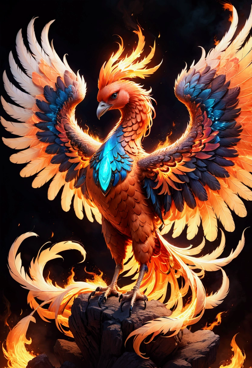 Phoenix, a majestic phoenix, detailed feathers, dramatic lighting, vibrant colors, 8k, highly detailed, intricate texture, glowing embers, sweeping wings, mythical creature, fantasy art, dramatic pose, fiery atmosphere, cinematic composition, masterpiece, best quality, very aesthetic, absurdres