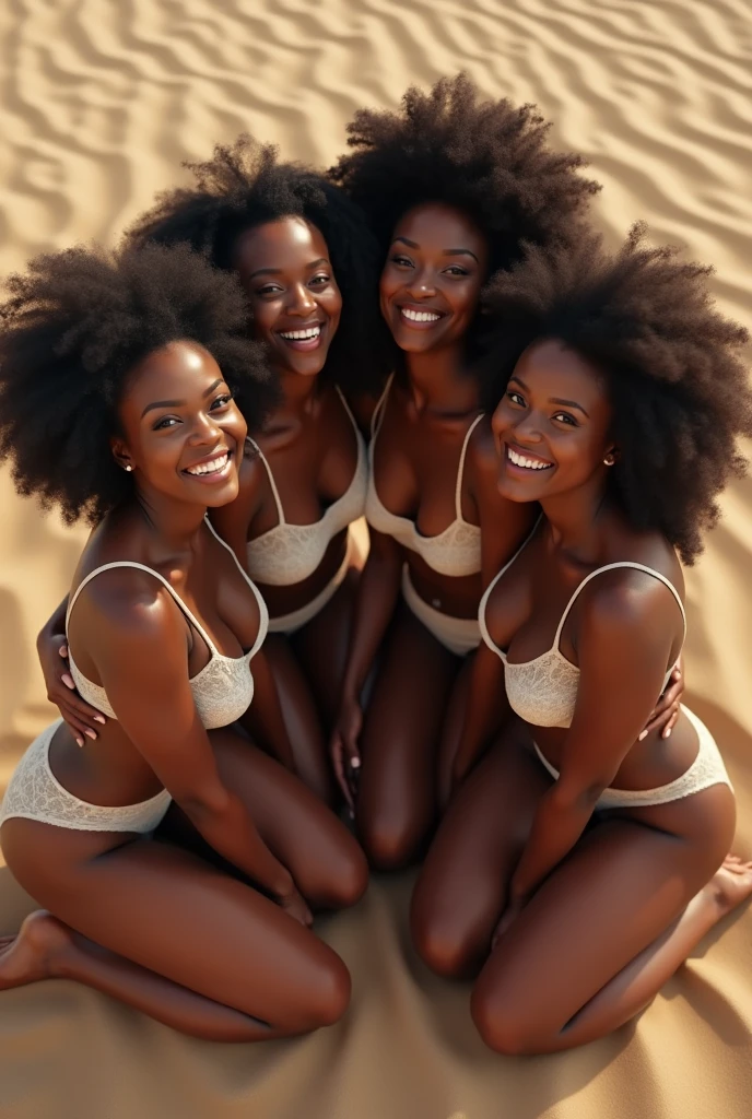 a beautiful naked Afro american girl, sweaty, athletic body, and hairy armpits, being carried by two women