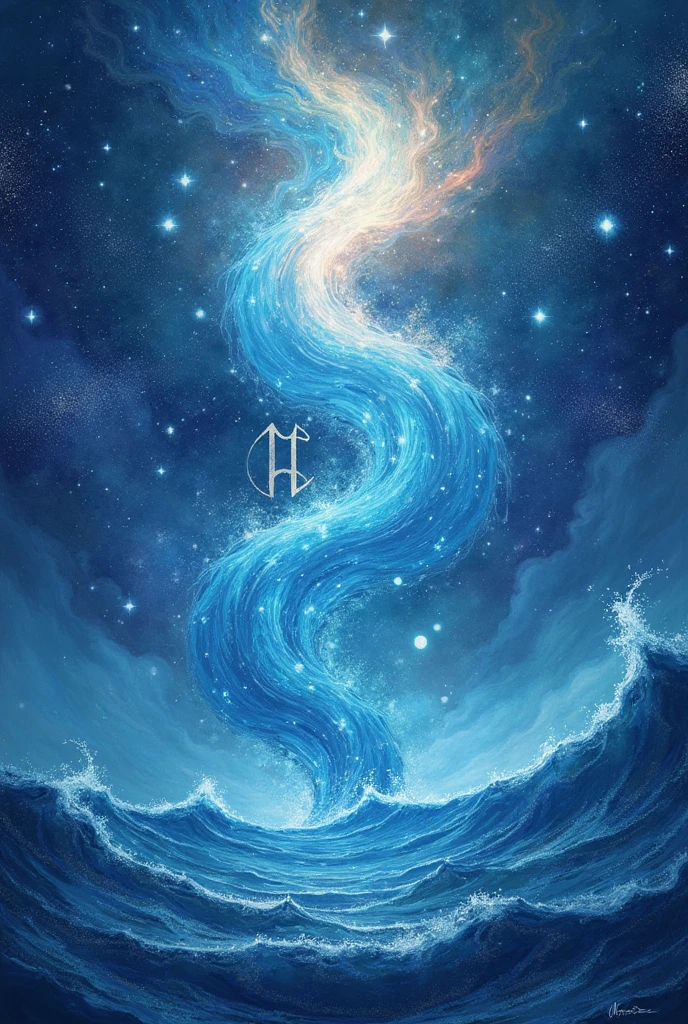 Create a sea art linked to the galaxy bringing elements of the Aquarius sign without fish or mermaids