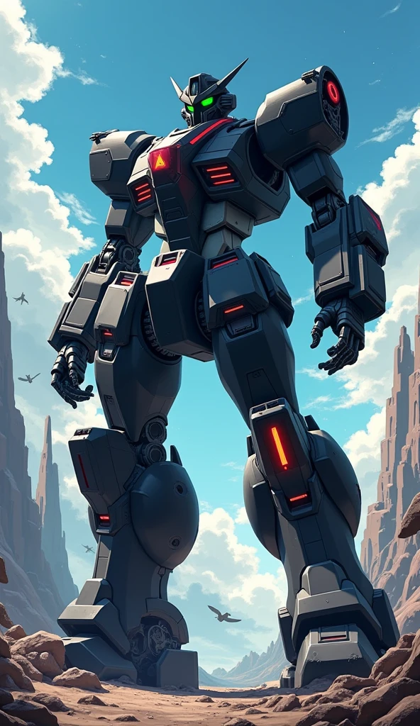 Anime Style, Jet Black, Twin Eye Head, mechanical, Super Robot, Full body image, Apocalypse, universe, High detail, Very detailed