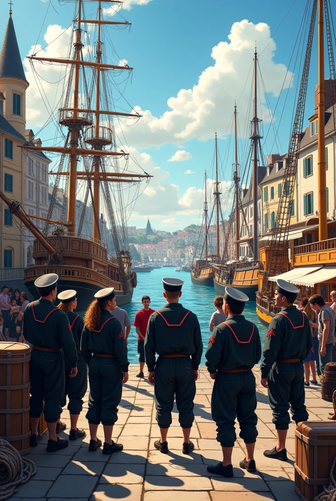 Generates the port of Lorient with singing sailors 