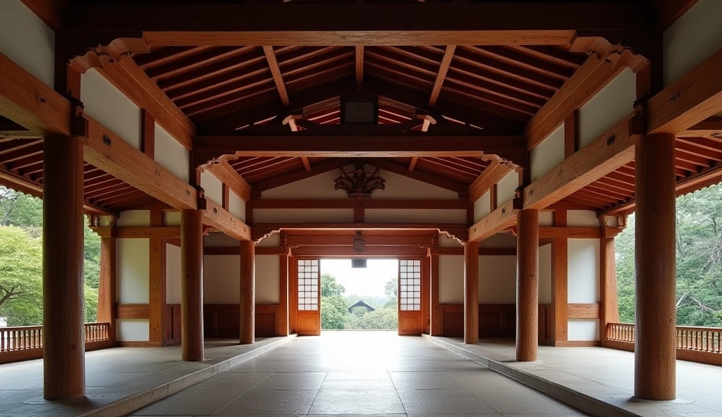 Byodoin Temple Phoenix Hall consists of a central hall, flanked by twin wing corridors on both sides of the central hall, and a tail corridor.