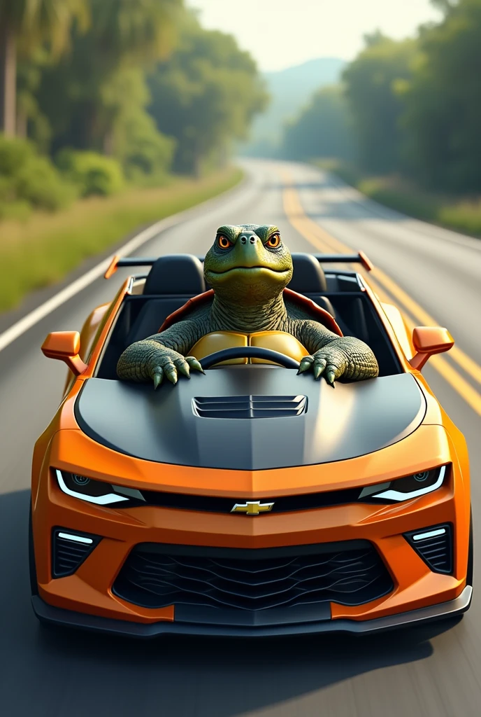 turtle driving a chevrolet camaro