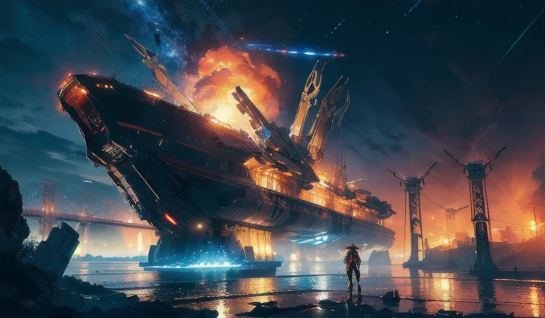 8k wallpaper, masterpiece,Cinema Lighting, Highest quality,figure,Detailed facial depiction,Elevation,一peopleで,
Mecha \\\(feet\\\), Mecha,robot,rain,(Barge:1.4),dark,night, Outdoor, car, arms, fire, people々,sf, it's snowing, gun, 6+, city,