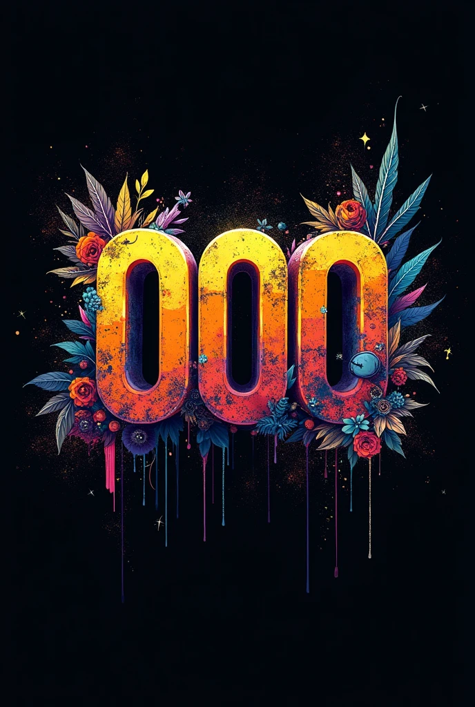 Black background and 000 appearing, all decorated graffiti style