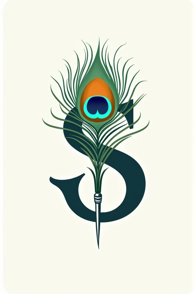Create a logo from the letter S, with a peacock feather and a pen in the middle