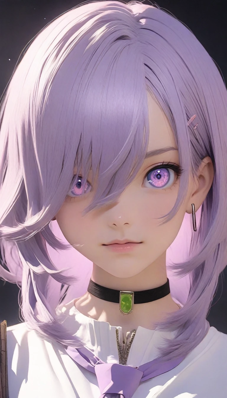 Close-up of a person with purple hair and a purple tie, Stylized anime, Anime Moe Art Style, Katana Zero video game characters, anime girl of the future, Portrait Anime Astronaut Girl, Portrait of a girl in the Knights of the Zodiac, Close up of a young anime, Anime Style, With glowing purple eyes, Anime Styleに, Anime Style3D