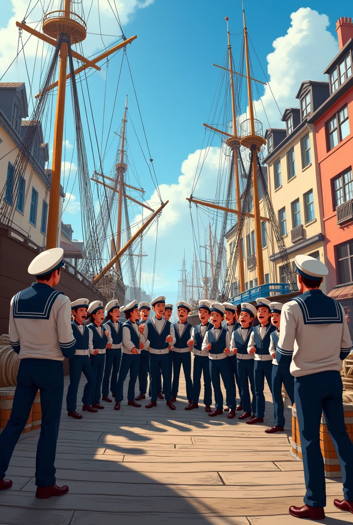 Generates the port of Lorient with singing sailors 