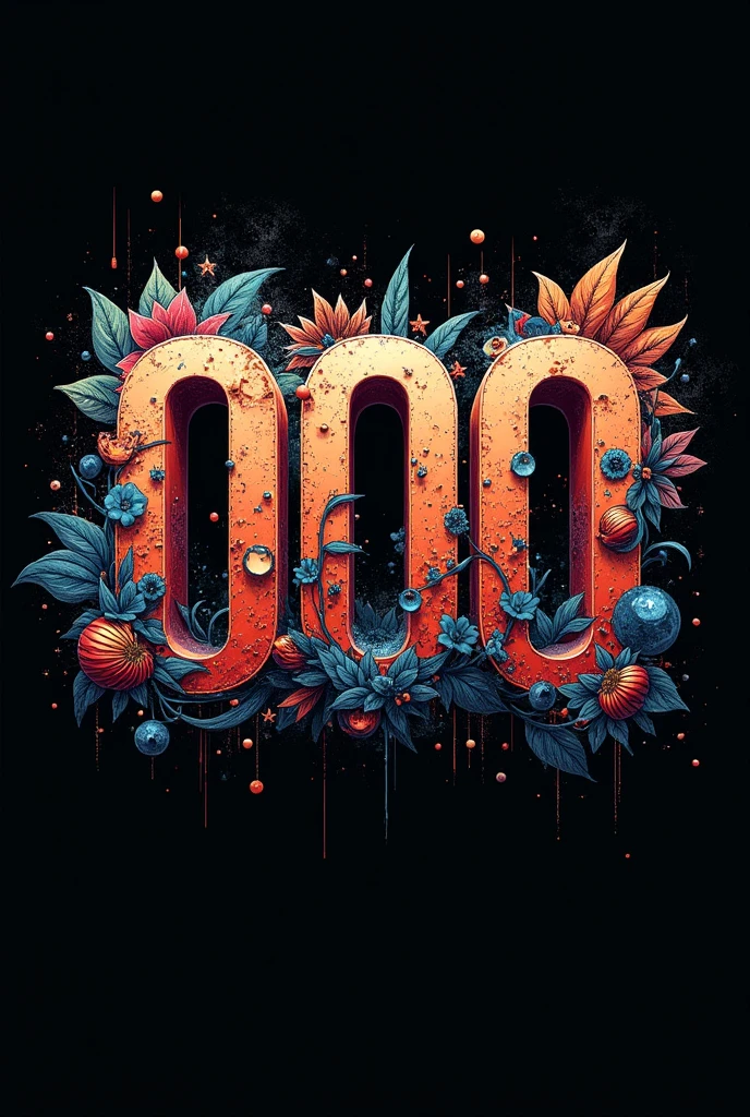 Black background and 000 appearing, all decorated graffiti style