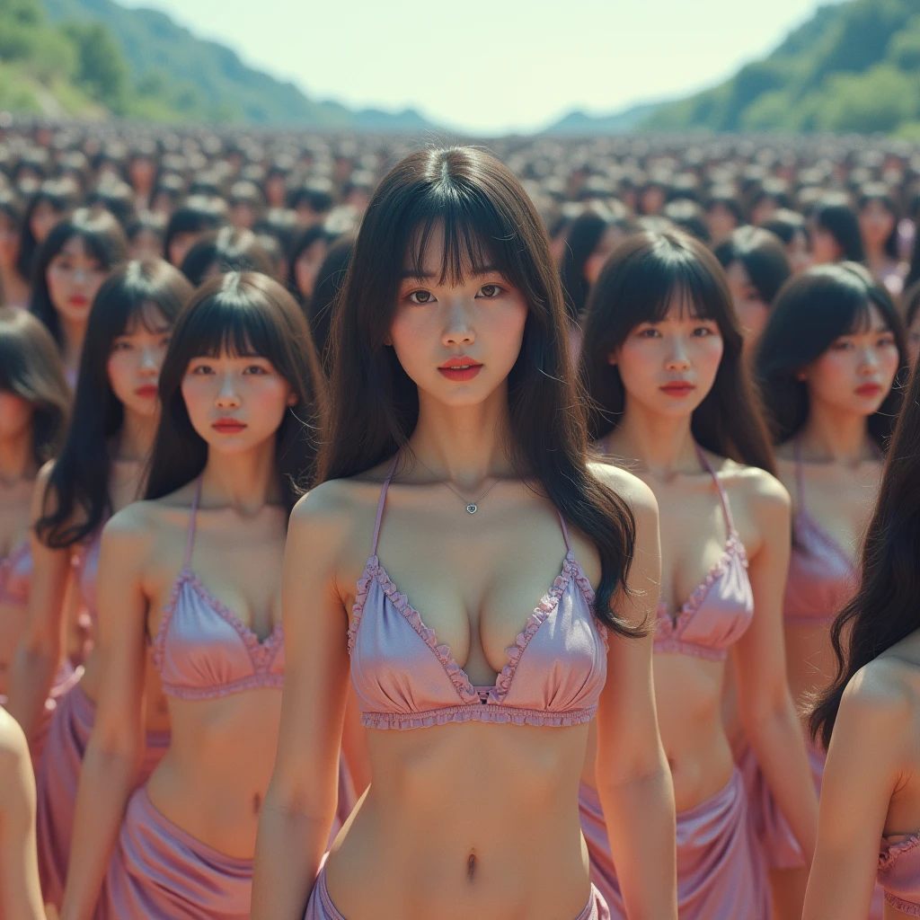 (((((Japanese Clone girls=Myself)))))), (((Best Super High quality Myself Clone girls Raw Photography Art))), (16K, Highest quality, Ultra-high resolution, RAW Photos), (((It's so unrealistic., With unparalleled depiction, With an unfathomable sight, An unprecedented and shocking worldview, Clone girls in a world of mass reproduction, Ultra-realistic))), (((Japanese, woman, 20yo, Saito-Asuka))), (Small face, ((Thick black hair, Semi-long hair))), ((V-neck short-sleeve dress)), (((((Very detailed美しい女体, Accurate body structure, Very detailed完璧な, Super busty body with very large breasts, Clearly emphasizes cleavage))))), (((Dark Eyes, Mature face, Cute Smile, A gentle gaze))), (((Her happy and smiling expression is so cute))), ((((((((Very detailed分身増殖描写, ((1girl→Myself cloning→1,000,000,000,000,000,000,000,000,000,000,000,000,000,000,000,000,000,000,000,000Myself Clone girls)))))))))), ((((((((Very detailed, The precise depiction of the proliferation of Myself Clone girls, ((With the perfectly identical bodies of Myself clone girls, With the exact same face as the Myself clone girls, With the exact same hairstyle as the Myself clone girls, In the exact same clothes as the girls who are my clones, Perfectly the same height as the Myself clone girls, Super big breasts, just like the Myself clone girls)))))))))), (((Myself clone girls only))), (((Multiple pairs, Very detailed depiction, (Myself clone girls hug each other, Myself clone girls assemble, Fun conversations with fellow Myself clone girls, A fun conversation between Myself clone girls, Myself clone girls holding hands, Walking with lots of Myself clone girls, turn around, look at me)))), (((Everyone looks at the camera))), (((Unbelievably crowded, Transcendent Myself clone girls intimately, Countless Myself clone girls surround you in 360 degrees))), (Bright, soft sunlight), (((Very wide field of view, Very detailed, Detailed ultra-perspective depiction with clear depth, super wide view))), (((((Where there is a curved slope))))), (((Very photographic and detailed depiction, Myself clone girls will multiply infinitely and fill the surroundings from one side to the horizon with their bodies tightly packed together without any gaps., A scene of endless Myself clone girls and a fun atmosphere))), (Focus on the average value of the image)
