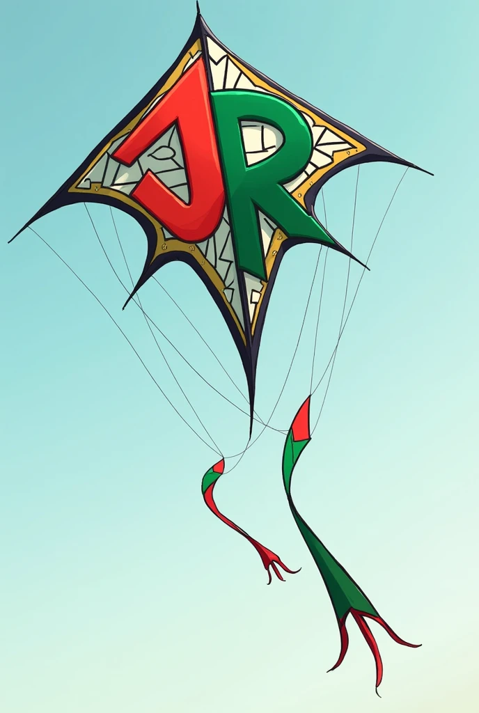 Could you make me a kite with the initials of the Juan Jose Rondon school?, It has to be creative, not triangular., use another type of form. The kite must be green, White and red.