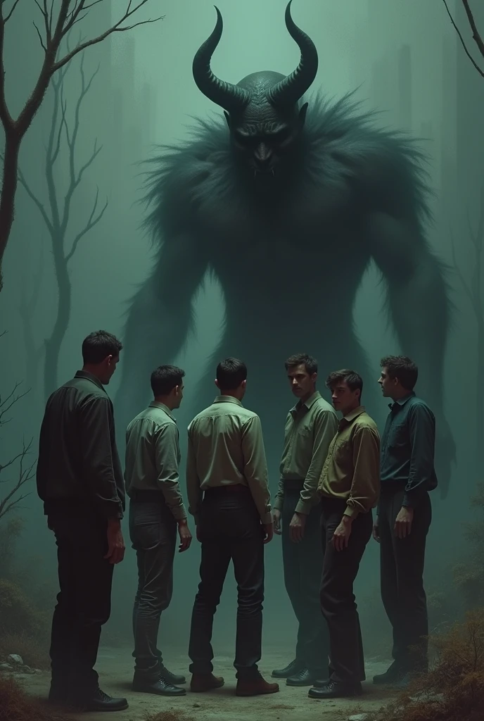 generated image of men and devil which are they see each other