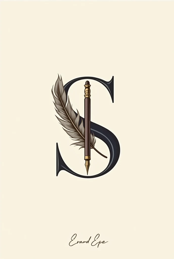 Create a logo from the letter S, with a  feather and a pen in the middle