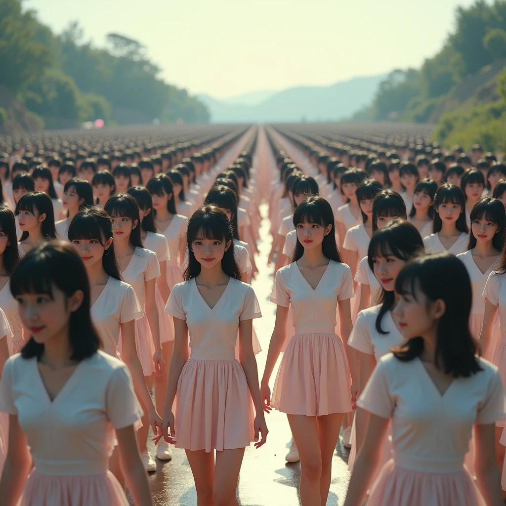 (((((Japanese Clone girls=Myself)))))), (((Best Super High quality Myself Clone girls Raw Photography Art))), (16K, Highest quality, Ultra-high resolution, RAW Photos), (((It&#39;s so unrealistic., With unparalleled depiction, With an unfathomable sight, An unprecedented and shocking worldview, Clone girls in a world of mass reproduction, Ultra-realistic))), (((Japanese, woman, 20yo, Saito-Asuka))), (Small face, ((Thick black hair, Semi-long hair))), ((V-neck short-sleeve dress)), (((((Very detailed美しい女体, Accurate body structure, Very detailed完璧な, Super busty body with very large breasts, Clearly emphasizes cleavage))))), (((Dark Eyes, Mature face, Cute Smile, A gentle gaze))), (((Her happy and smiling expression is so cute))), ((((((((Very detailed分身増殖描写, ((1girl→Myself cloning→1,000,000,000,000,000,000,000,000,000,000,000,000,000,000,000,000,000,000,000,000Myself Clone girls)))))))))), ((((((((Very detailed, The precise depiction of the proliferation of Myself Clone girls, ((With the perfectly identical bodies of Myself clone girls, With the exact same face as the Myself clone girls, With the exact same hairstyle as the Myself clone girls, In the exact same clothes as the girls who are my clones, Perfectly the same height as the Myself clone girls, Super big breasts, just like the Myself clone girls)))))))))), (((Myself clone girls only))), (((Multiple pairs, Very detailed depiction, (Myself clone girls hug each other, Myself clone girls assemble, Fun conversations with fellow Myself clone girls, A fun conversation between Myself clone girls, Myself clone girls holding hands, Walking with lots of Myself clone girls, turn around, look at me)))), (((Everyone looks at the camera))), (((Unbelievably crowded, Transcendent Myself clone girls intimately, Countless Myself clone girls surround you in 360 degrees))), (Bright, soft sunlight), (((Very wide field of view, Very detailed, Detailed ultra-perspective depiction with clear depth, super wide view))), (((((A place with a steeply curved slope))))), (((Very photographic and detailed depiction, Myself clone girls will multiply infinitely and fill the surroundings from one side to the horizon with their bodies tightly packed together without any gaps., A scene of endless Myself clone girls and a fun atmosphere))), (Focus on the average value of the image)