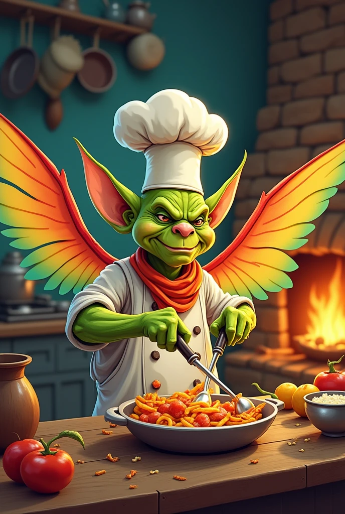 Goblin chef with wings, illustration style, animation