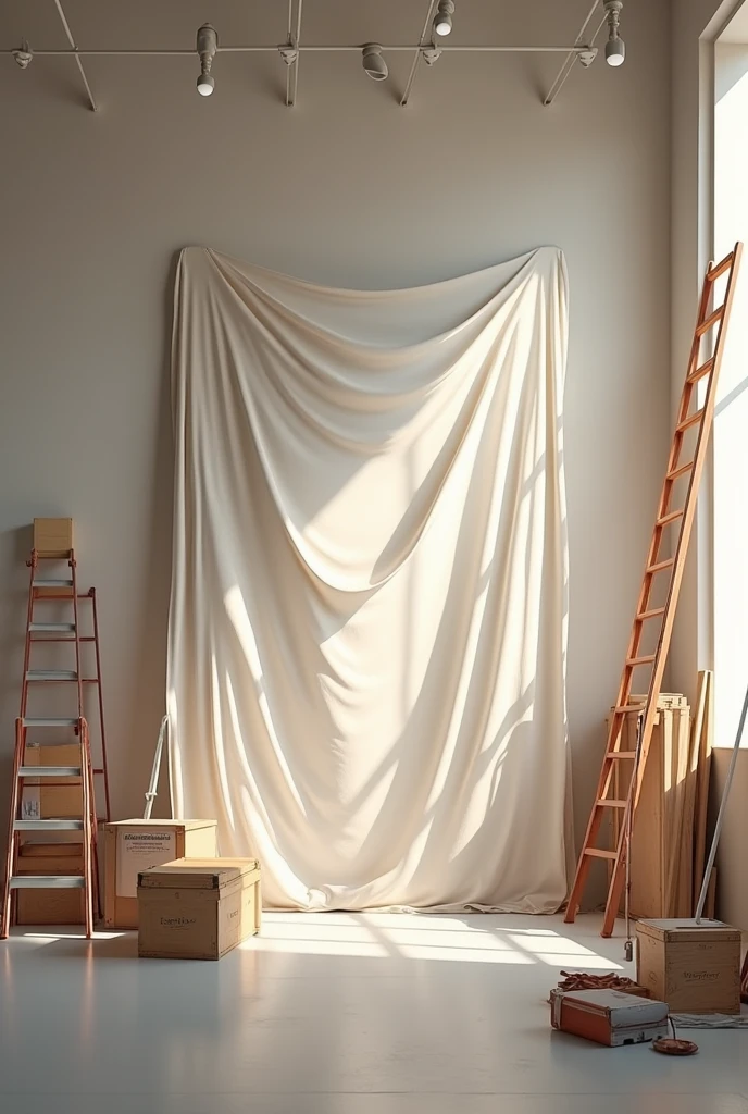 Le montage d'une exposition d'art sans que l'on voit des personnes ou des oeuvres existante mais qu'on devine tout le travail derrière l'accrochage de tableaux et l'installation de sculptures tout en poésie