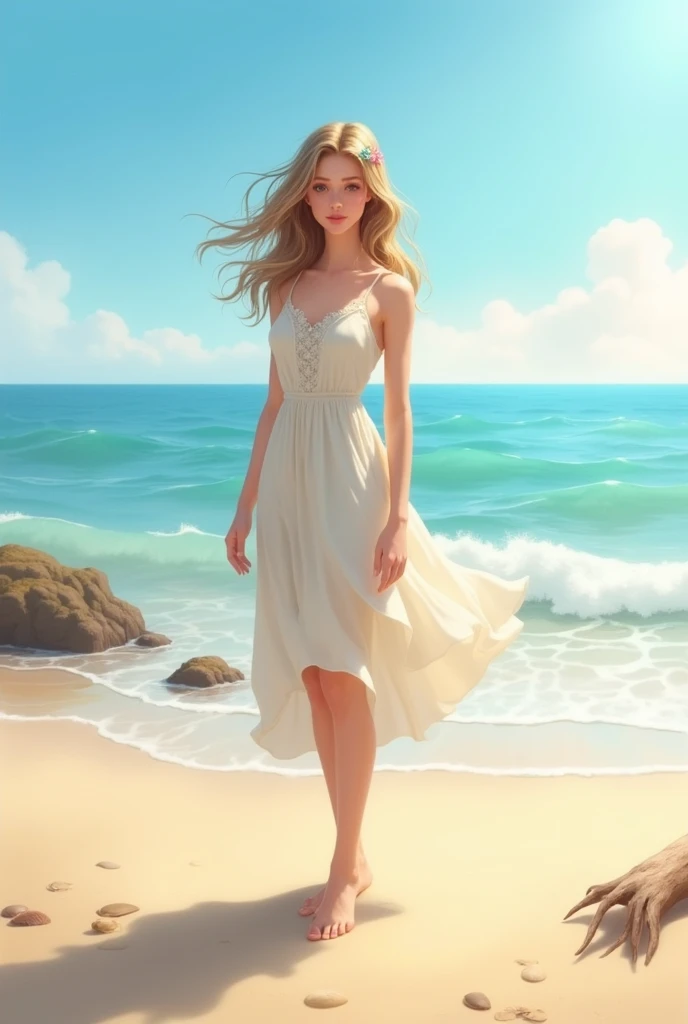 A girl standing in beach