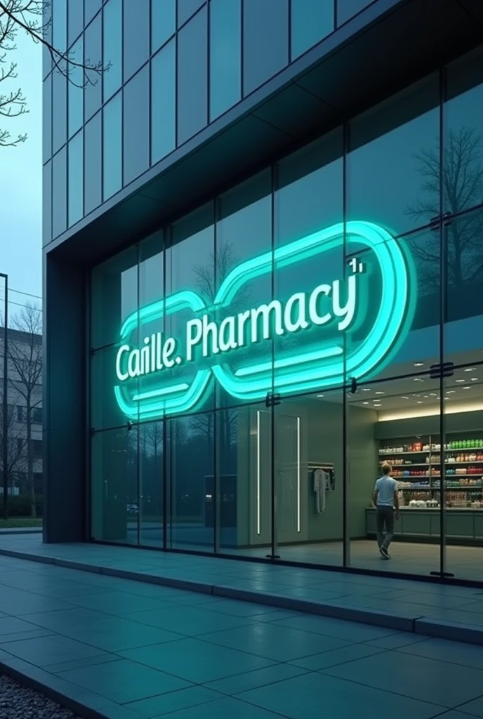 Futuristic logo about medicines for a pharmacy photo of pharmacy with it