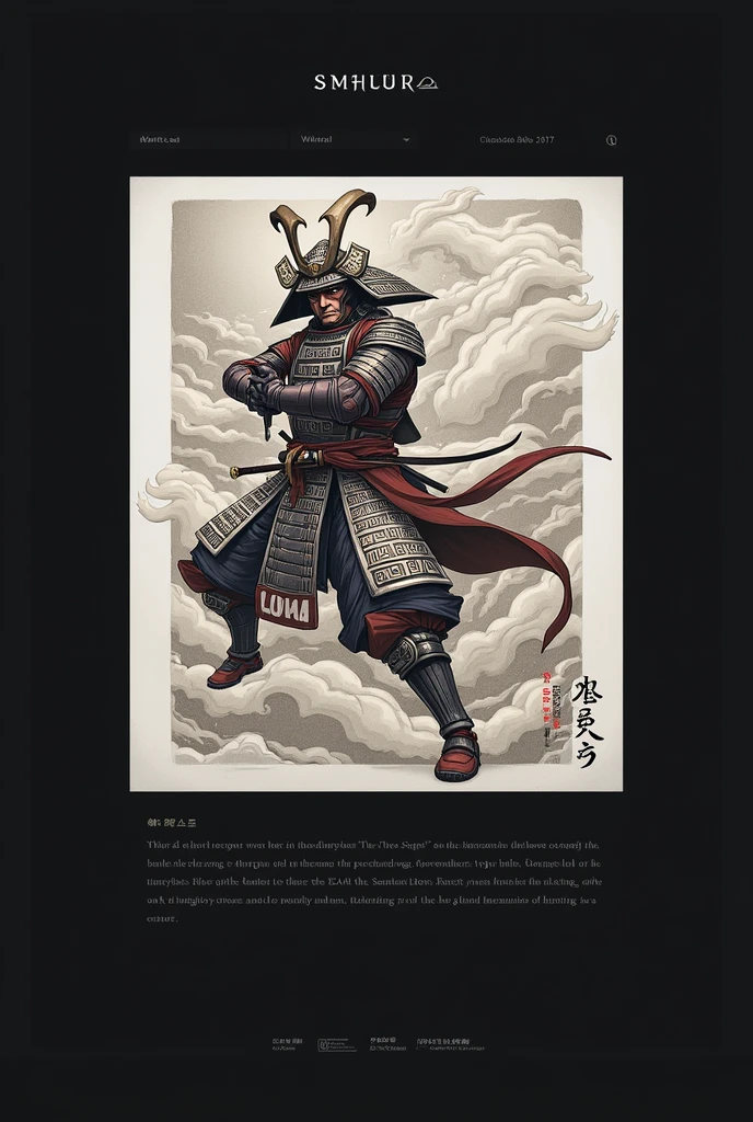 Samurai on clouds , old japanese painting. , battle pose