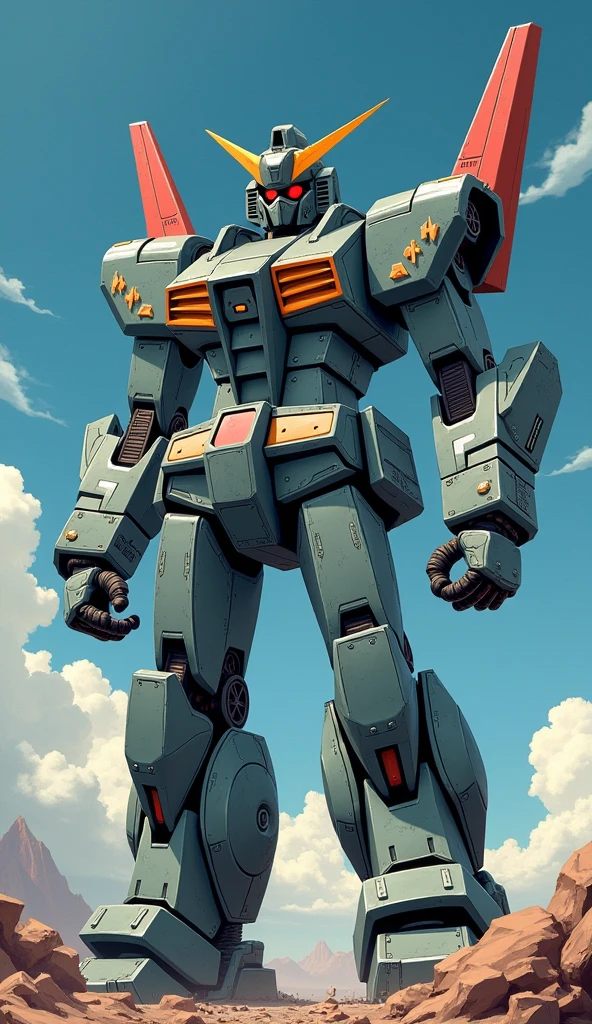 smart, heroic, stylish, Anime Style, Twin Eye Head, mechanical, Super Robot, Full body image, Apocalypse, universe, High detail, Very detailed, Mazinger,