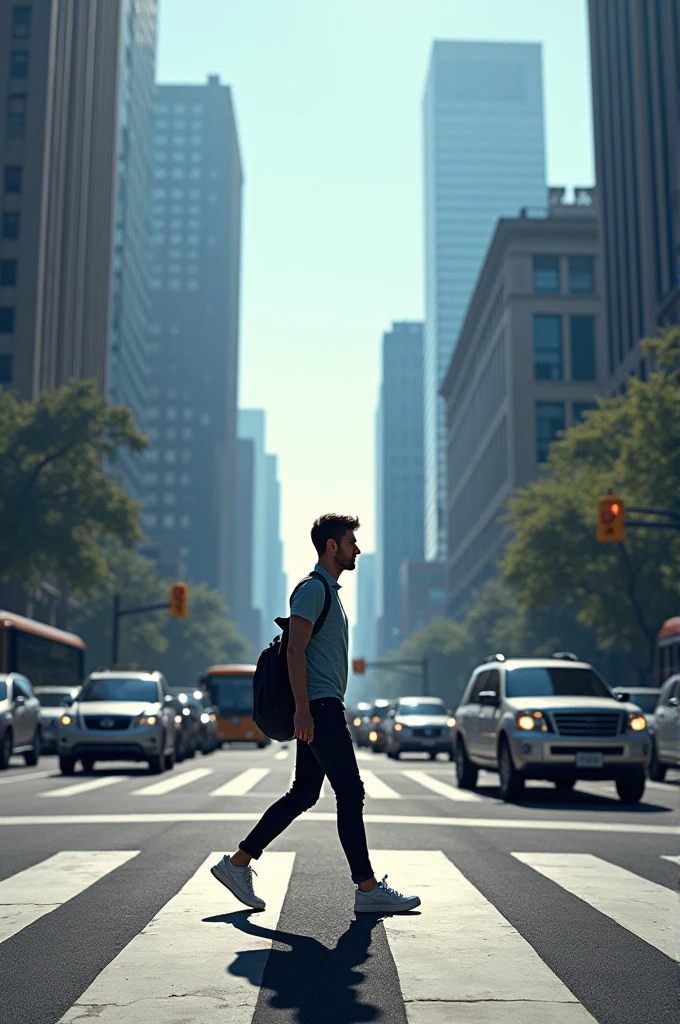 Create an image of a pedestrian crossing the street