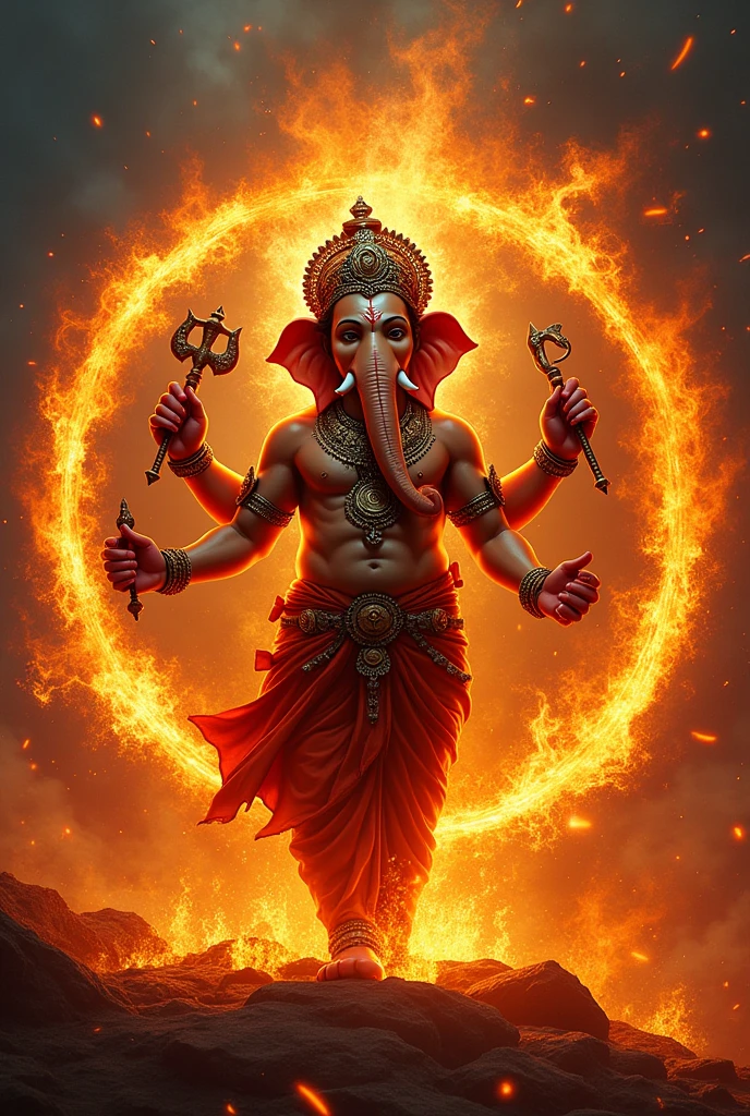 Angry Ganpati bappa fire circle logoo