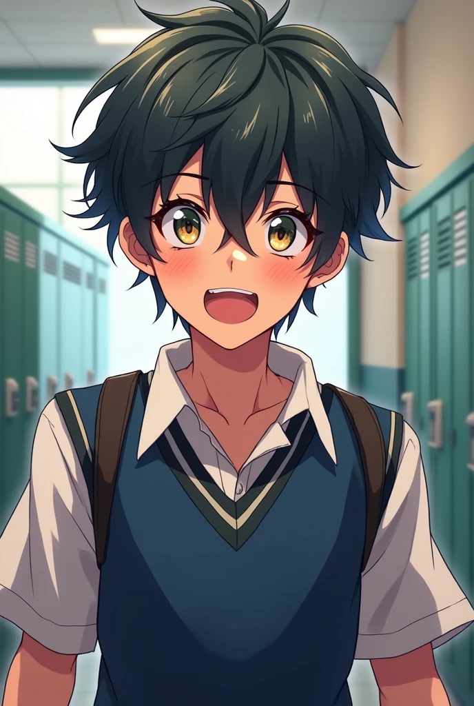 Create a profile picture of a  boy in school with anime art
