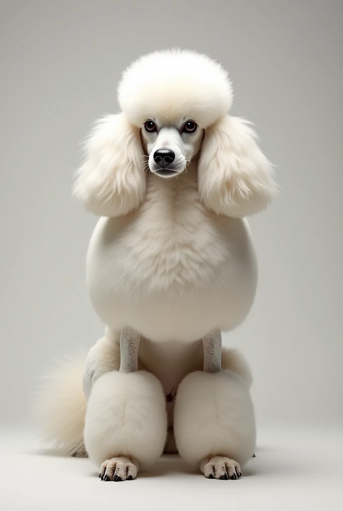 Create a design of a snooty giant poodle dog with a proud stance for a book cover