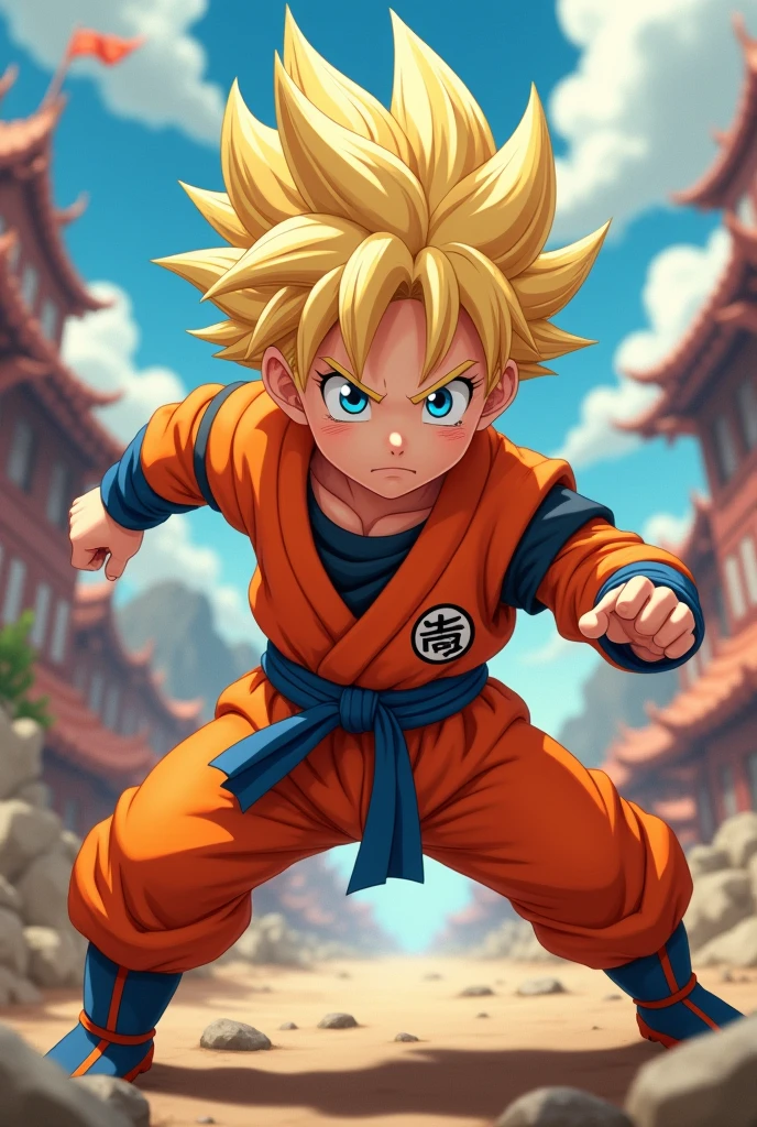 A baby ninja in a vibrant anime world, orange jumpsuit, spiky blonde hair, determined expression, dynamic action pose, detailed anime-style rendering, bright color palette, dynamic lighting, cinematic composition, (best quality,4k,8k,highres,masterpiece:1.2),ultra-detailed,(realistic,photorealistic,photo-realistic:1.37),anime,2D,cartoon,hyperrealistic,epic,cinematic lighting,dynamic composition,stunning details