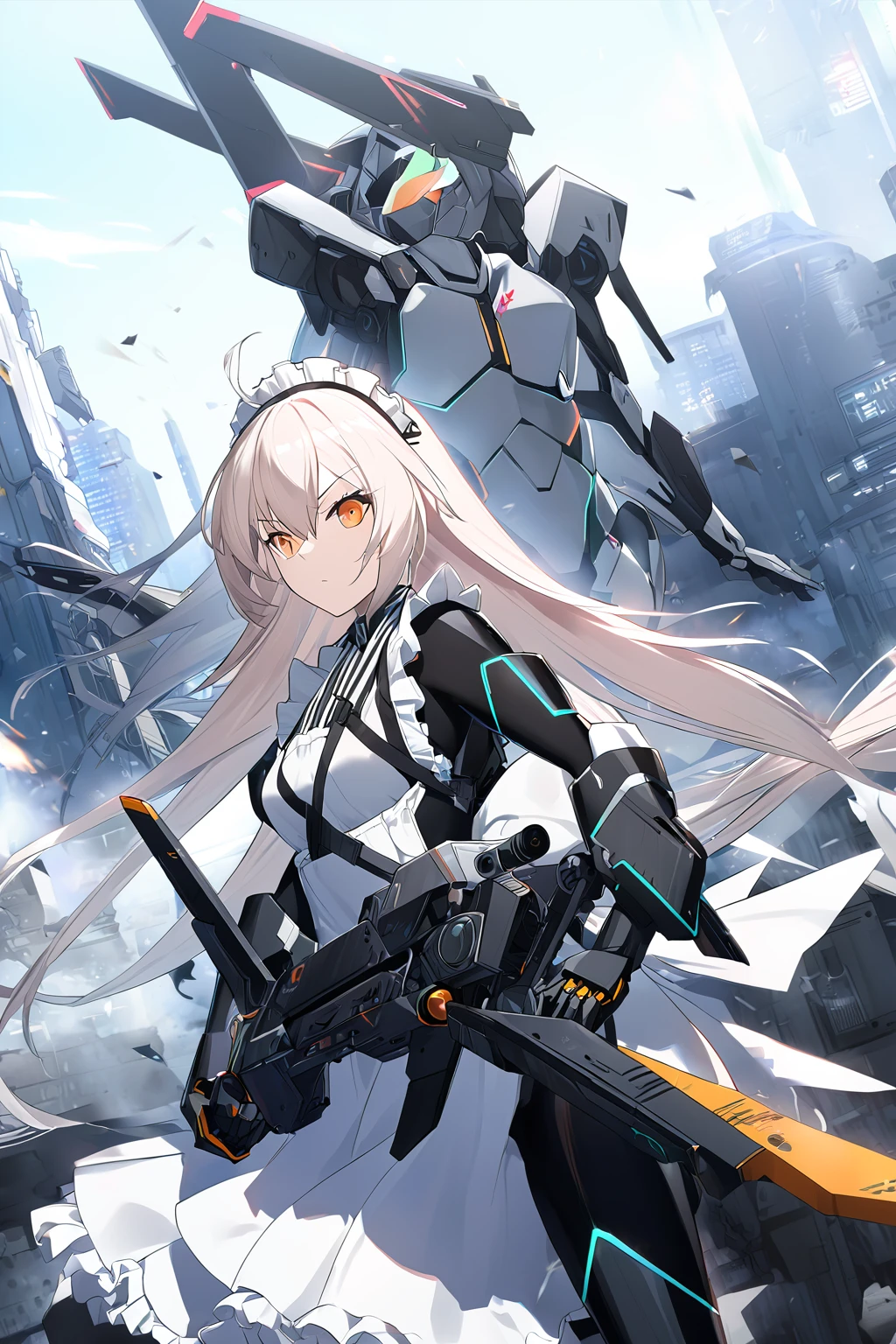 anime girl with a sword and a dress, from girls frontline, Kantai Collection Style, girls frontline style, anime maid ss military, Fine details. girls' frontline, girls frontline cg, Mechanized soldier girl, Female protagonist 👀 :8, girls' frontline, badass anime 8 K, M4 Sopmod II Girls Frontline,((dynamic angle)),((dynamic pose)),((upper body)),