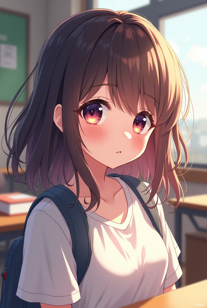 Create a profile picture of a teenage girl in school with anime art