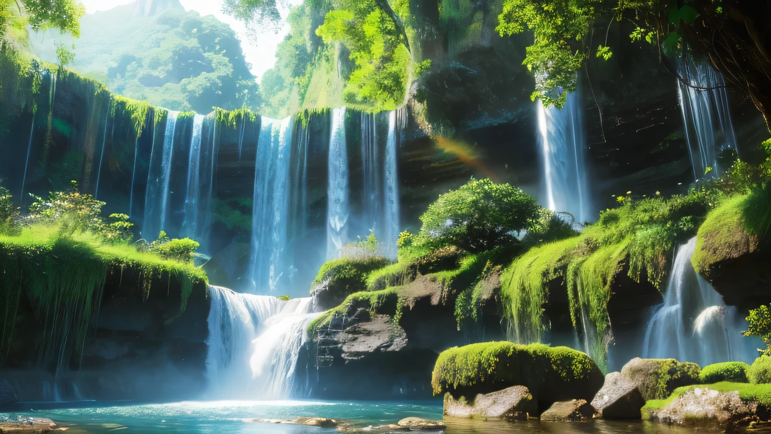 Rainbow Mist Waterfall、Fantasy and beautiful scenery、Fantasy、8ก,Realistic water splash、Delicate and realistic