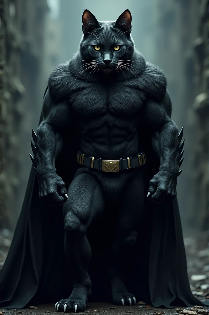A big, burly cat that looks like Batman
