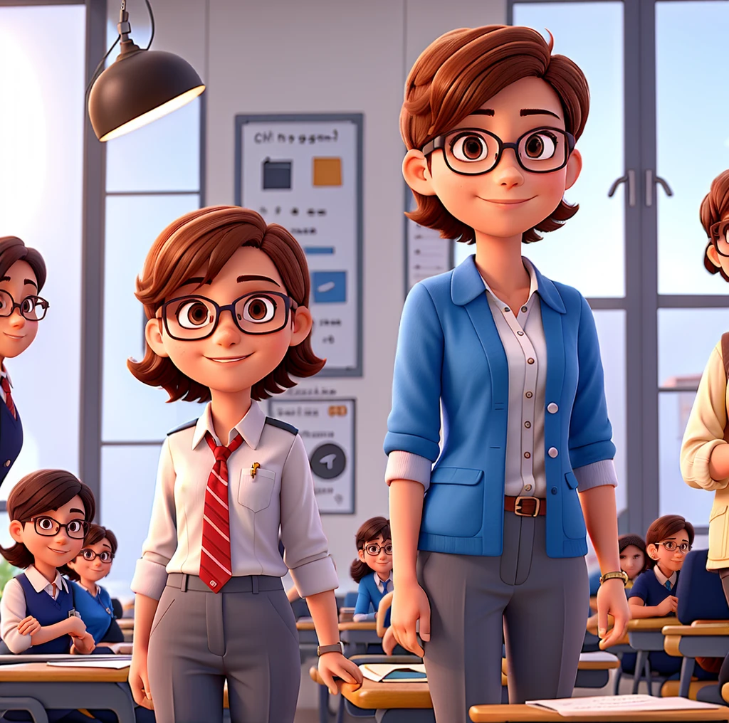 Short hair teacher, Castanhos escuros, glasses, new positions and different scenarios, light clothes and no tie
