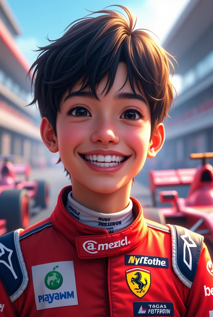 Detailed Background, masterpiece, Highest quality, 8k,uhd,Visa Cash App RB,F1 drivers,TSUNODA,Tsunoda Yuki,smile